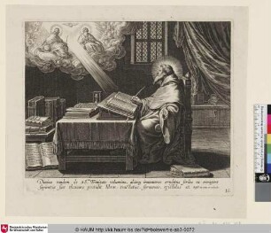 [Augustinus schreibt sein Werk Über die Dreifaltigkeit (De trinitate) während ihm die Dreifaltigkeit erscheint]