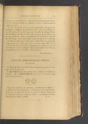 Monnaie mérovingienne inédite du palais