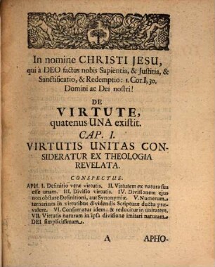 Disputatio Theologica Moralis De Virtute, Quatenus Una Existit