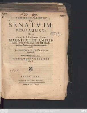 Positiones Aliquot De Senatu Imperii Aulico
