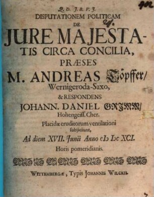 Diss. pol. de iure maiestatis circa concilia
