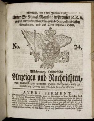 No. 24. Montags, den 12ten Junius 1769.
