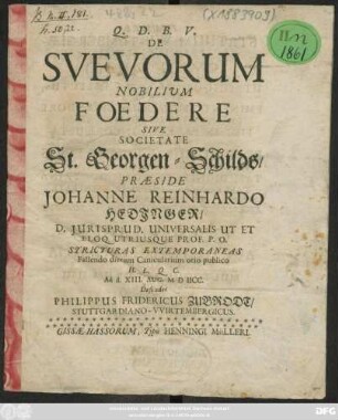 De Suevorum Nobilium Foedere Sive Societate St. Georgen-Schilds