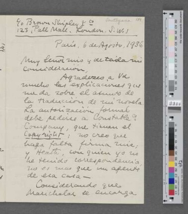 Brief an Guillermo de Torre