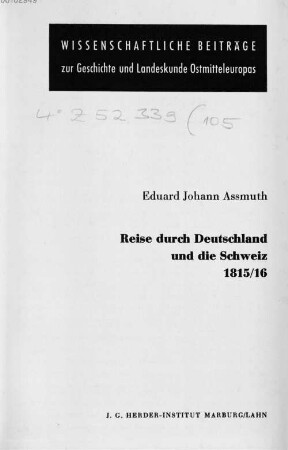 Reise durch Deutschland und die Schweiz 1815/16