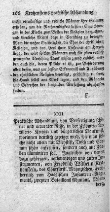 XXII. Practische Abhandlung von Verfertigung schöner und accurater Risse.