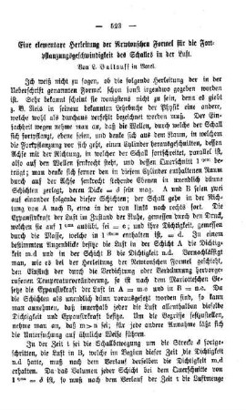 Eine elementare Herleitung der Rewtonschen Formel für die Fortsetzungsgeschwindigkeit des Schalles in der Luft