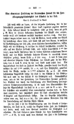 Eine elementare Herleitung der Rewtonschen Formel für die Fortsetzungsgeschwindigkeit des Schalles in der Luft