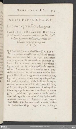 Observatio LXXXVI. De cancro gravissimo Linguae