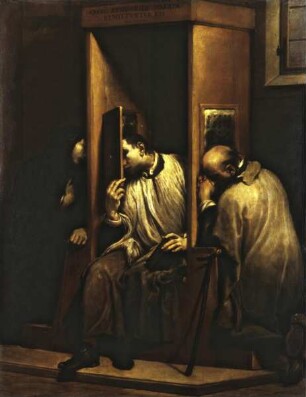 Der heilige Johannes von Nepomuk hört die Beichte der Königin von Böhmen