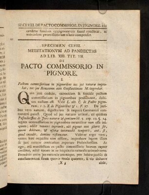 165-171, Sp. 158. De Pacto commissorio in pignore