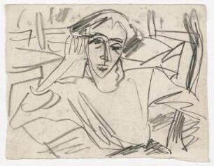 (Portrait von Hannah Höch - Kopf gestützt auf rechten Arm)