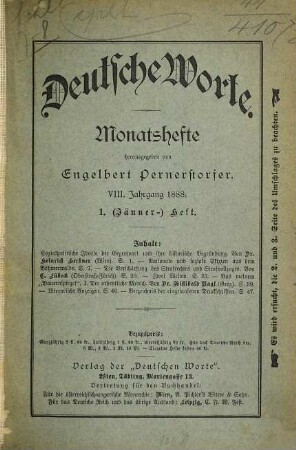 Deutsche Worte : Monatshefte. 8. 1888