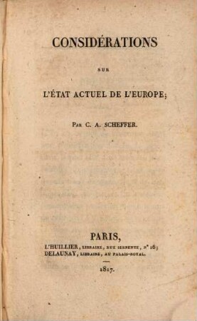 Considérations sur l'état actuel de l'Europe