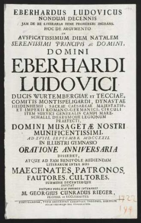Eberhardus Ludovicus nondum decennis jam de re literaria bene promereri incoans