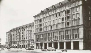 Dresden-Altstadt, Altmarkt. Westseite mit Wohn- und Geschäftshäusern und "Café Prag"