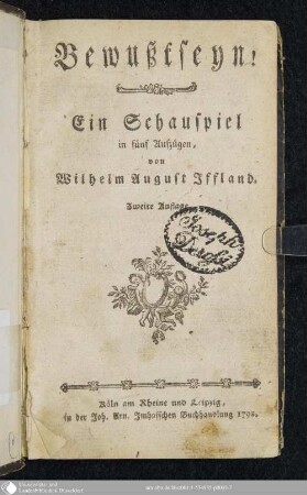 Bewußtseyn! : Ein Schauspiel in fünf Aufzügen