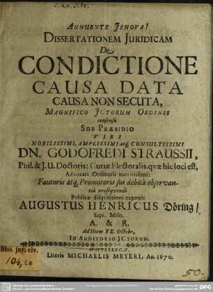 Dissertationem juridicam de condictione causa data non secuta