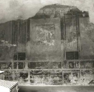 Pompeji. Haus des tragischen Dichters. Wanddekoration mit Gemälde "Theseus verläßt Ariadne" (62 u. Z.)