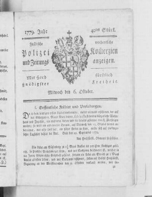 40tes Stück., Ausgabe vom 6. Okober 1779