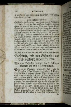 Vorschrift, wie man Schwein- und Ferken-Fleisch zubereiten kann.