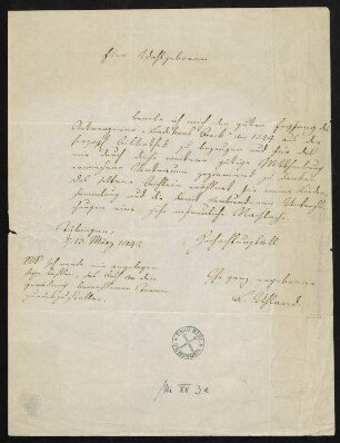 Brief von Ludwig Uhland an W. Honch