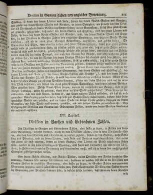 XVI. Capitel. Division in Gantzen und Gebrochenen Zahlen.