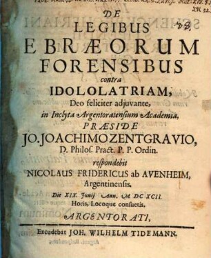 De legibus Ebraeorum forensibus contra idololatriam