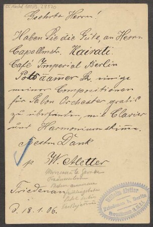 Brief an B. Schott's Söhne : 18.01.1906