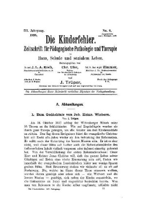 Zum Gedächtnis von Joh. Heinr. Wichern