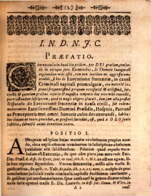Positiones inaug. de executione sententiae, in causa criminali capitali latae