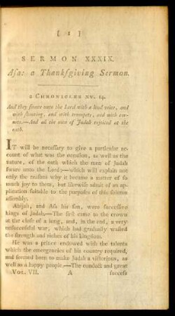 Sermon XXXIX. Asa: a Thansgiving Sermon