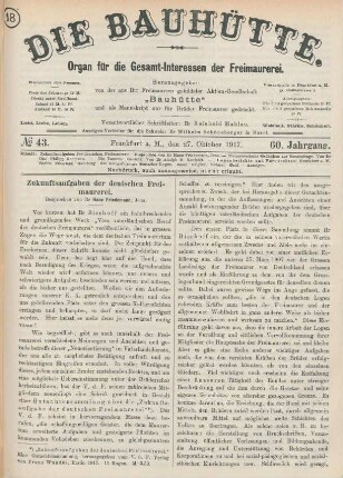 No. 43. Frankfurt a.M., den 27. Oktober 1917. 60. Jahrgang.