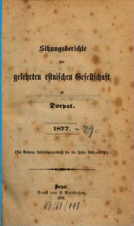 Sitzungsberichte der Gelehrten Estnischen Gesellschaft. 1877, 1877