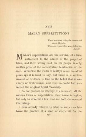 XVII. Malay superstitions