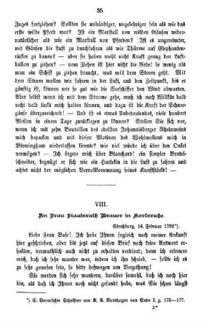 VIII. An Frau Staatsrath Brauer in Karlsruhe.