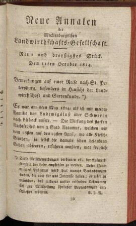 Neun und dreyßigstes Stück. Den 11ten October 1814.