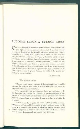 Lugones llega a Buenos Aires