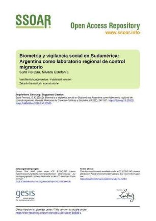 Biometría y vigilancia social en Sudamérica: Argentina como laboratorio regional de control migratorio