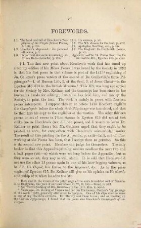 Hoccleve's works, 3. The regement of princes A.D. 1411 - 12, from the Herleian MS. 4866 and fourteen of Hoccleve's minor poems from the Egerton MS. 615