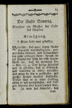Der fünfte Sonntag. Aloysius ein Muster der Liebe des Nächsten.