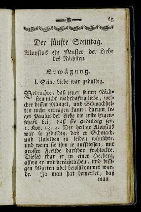 Der fünfte Sonntag. Aloysius ein Muster der Liebe des Nächsten.