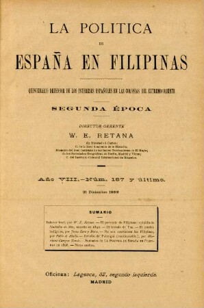 Núm. 187 y último. 31 Diciembre 1898
