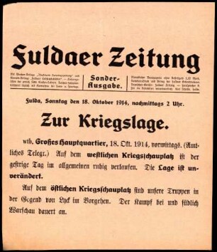 Erste Ausgabe vom Sonntag, den 18. Oktober 1914.