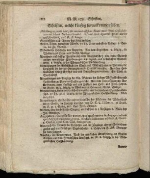 Schriften, welche künftig heraus kommen sollen.