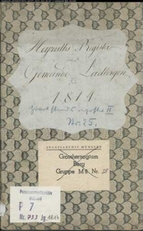 Zivilstandsregister der Munizipalität Ladbergen (GHT 1814). (Gemeinde: Ladbergen, Kreis Tecklenburg)
