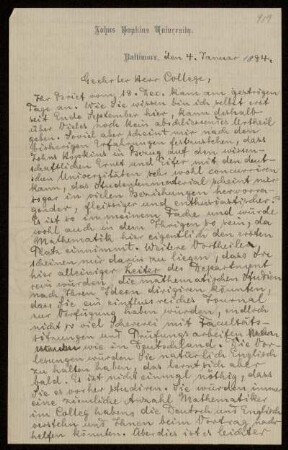 Brief von Paul Haupt (Baltimore) an Felix Klein