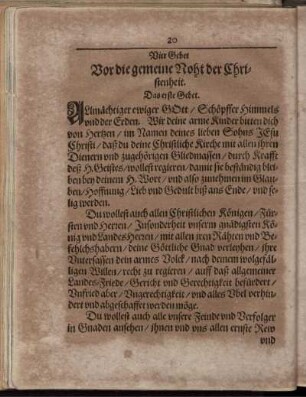 Vier Gebet Vor die gemeine Noht der Christenheit