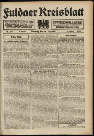Erste Ausgabe vom Samstag, den 14. Dezember 1912.