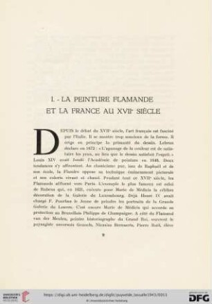I. La peinture flamande et la France au XVIIe siècle
